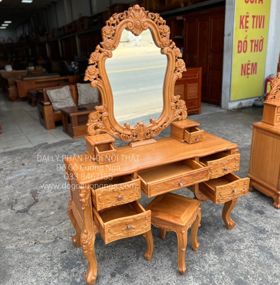 Bàn Trang Điểm Gỗ Gõ Đỏ Nữ Hoàng 1m2 Cao Cấp TĐ 18.2