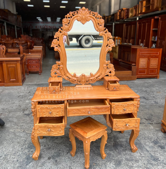 Bàn Trang Điểm Gỗ Gõ Đỏ Nữ Hoàng 1m2 Cao Cấp TĐ 18.2