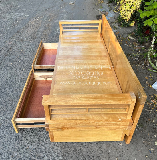 Giường Gấp Gỗ Sồi 2 Ngăn Kéo 1m4x1m9 Màu Tự Nhiên Giá Rẻ 