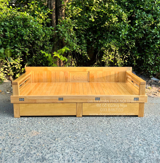 Giường Gấp Gỗ Sồi 2 Ngăn Kéo 1m4x1m9 Màu Tự Nhiên Giá Rẻ 