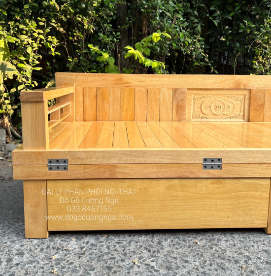 Giường Gấp Gỗ Sồi 2 Ngăn Kéo 1m4x1m9 Màu Tự Nhiên Giá Rẻ 