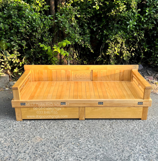 Giường Gấp Gỗ Sồi 2 Ngăn Kéo 1m4x1m9 Màu Tự Nhiên Giá Rẻ 