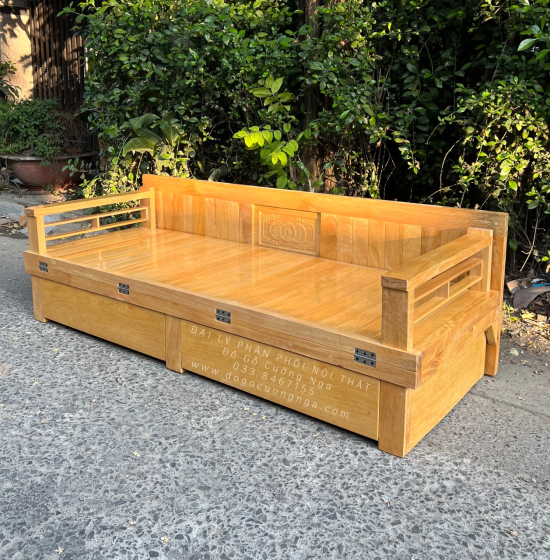 Giường Gấp Gỗ Sồi 2 Ngăn Kéo 1m4x1m9 Màu Tự Nhiên Giá Rẻ 