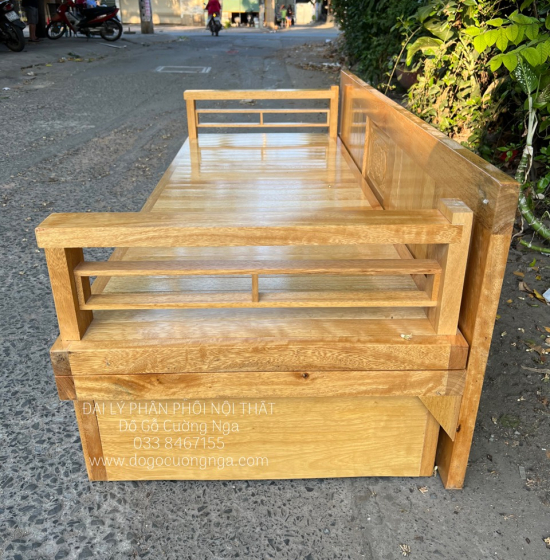 Giường Gấp Gỗ Sồi 2 Ngăn Kéo 1m4x1m9 Màu Tự Nhiên Giá Rẻ 