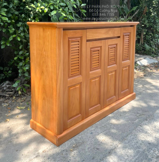 Tủ Giày Dép Gỗ Gõ Đỏ 4 Cánh Lá Sách TD 17.1
