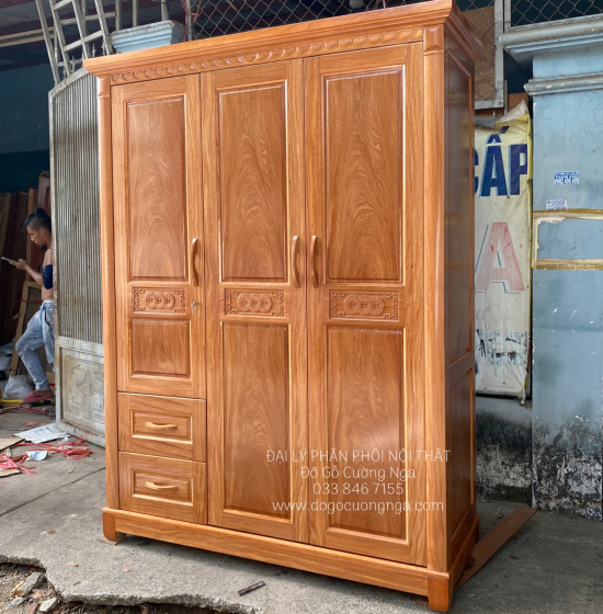 Tủ áo gỗ đinh hương lào 3 cánh 