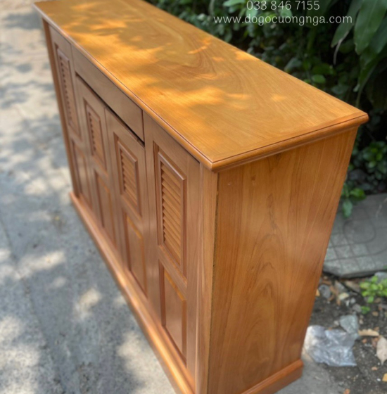 Tủ Giày Dép Gỗ Gõ Đỏ 4 Cánh Lá Sách TD 17.1