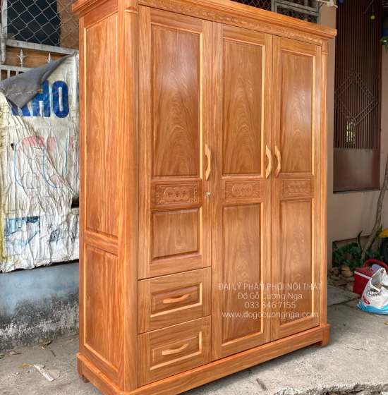Tủ áo gỗ đinh hương lào 3 cánh 