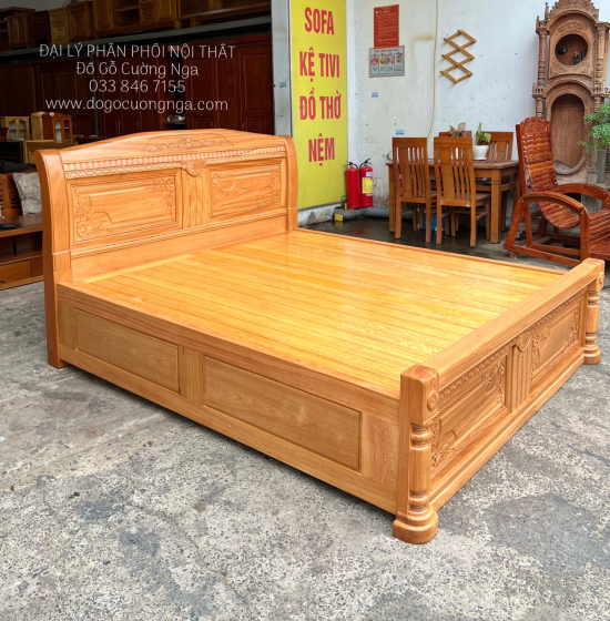 Giường Gỗ Gõ Đỏ Cao Cấp 2 Ngăn Kéo Mẫu X Cong 