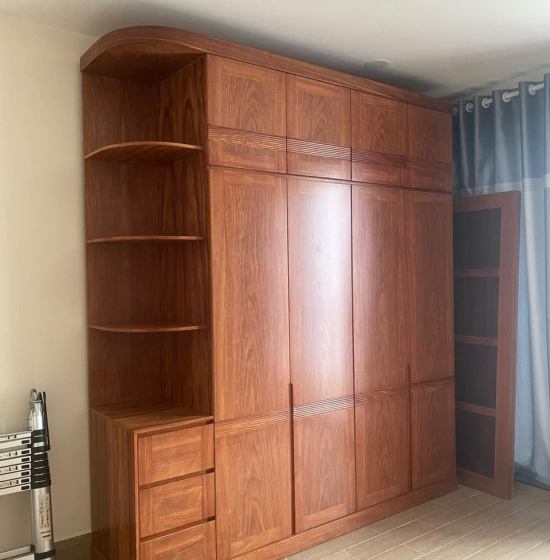 Tủ Quần Áo Gỗ Cẩm Vân 4 Cánh Góc Cao 2 Tầng CV29.1