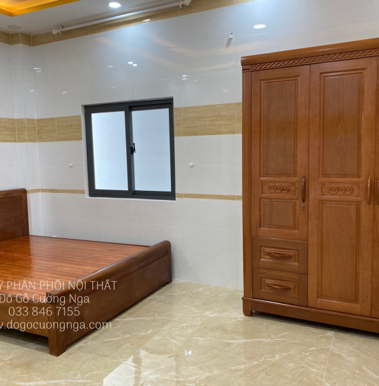 Tủ quần áo gỗ xoan đào 3 cánh cao cấp - mẫu đồng tiền 