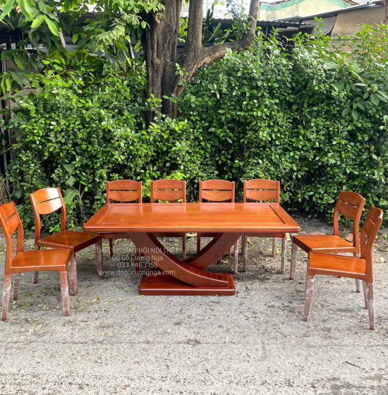 Bàn Ăn Gỗ Xoan Đào 8 Ghế Chân Thuyền BG 11-20