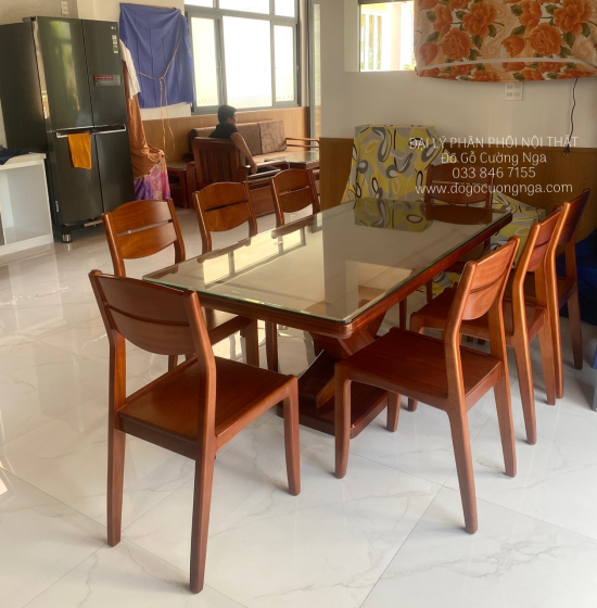 Bàn Ăn Gỗ Xoan Đào 8 Ghế Chân Thuyền BG 11-20