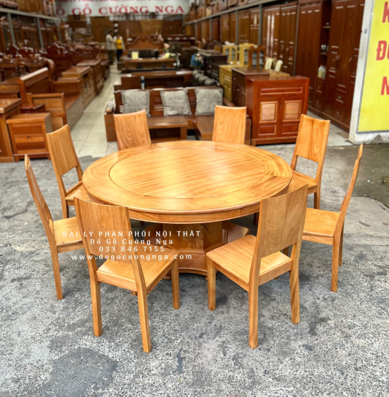 Bàn Ăn Tròn Gỗ Gõ Đỏ 8 Ghế Cao Cấp BG 11-15