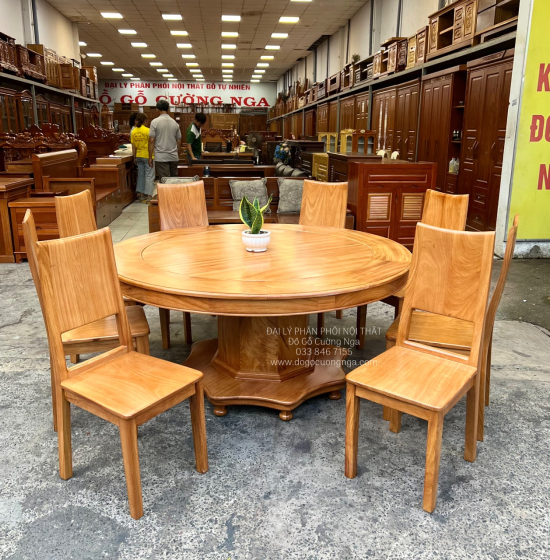 Bàn Ăn Tròn Gỗ Gõ Đỏ 8 Ghế Cao Cấp BG 11-15
