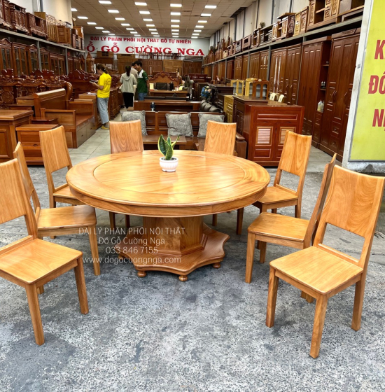 Bàn Ăn Tròn Gỗ Gõ Đỏ 8 Ghế Cao Cấp BG 11-15