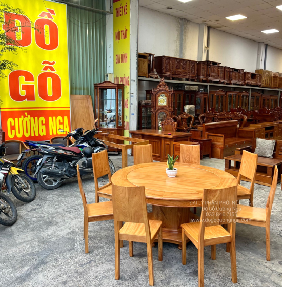 Bàn Ăn Tròn Gỗ Gõ Đỏ 8 Ghế Cao Cấp BG 11-15