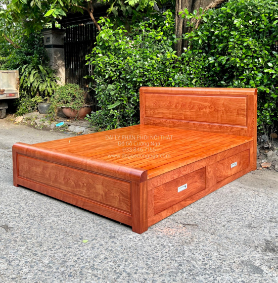 Giường Gỗ Hương Đá Vạt Phản 2 Ngăn Kéo Đơn Giản