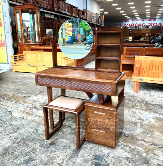 Bàn Phấn Trang Điểm Gỗ Hương Xám 1m Màu Óc Chó TĐ 18.14