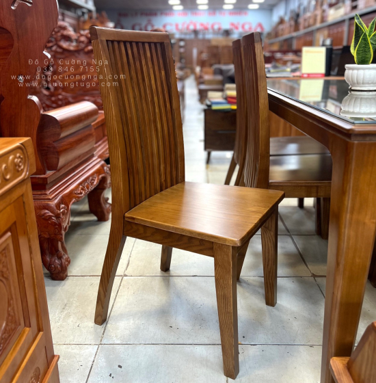 Bộ Bàn Ăn Gỗ Sồi Nga Lau Màu Óc Chó 6 Ghế Hiện Đại BG 11-1