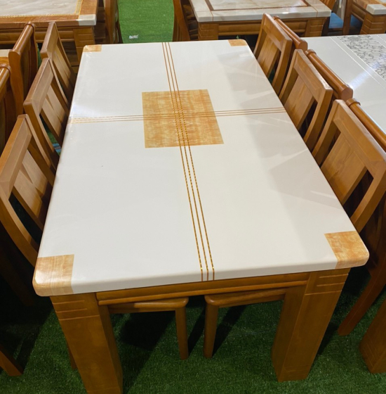 Bộ bàn ghế ăn mặt đá 6 ghế - màu phớt vàng 