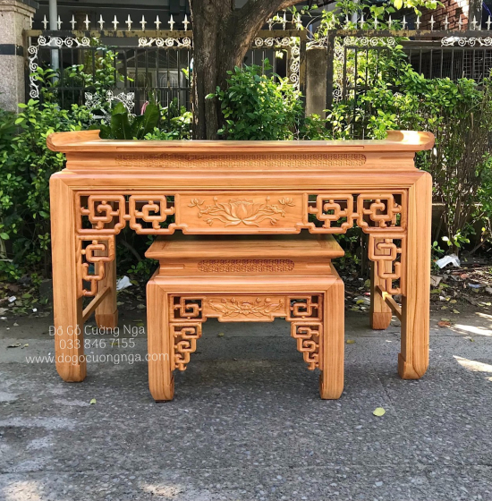 Bộ Bàn Thờ Gia Tiên Gỗ Gõ Đỏ Cao Cấp 1m75 Chiện Sen Chất Lượng 