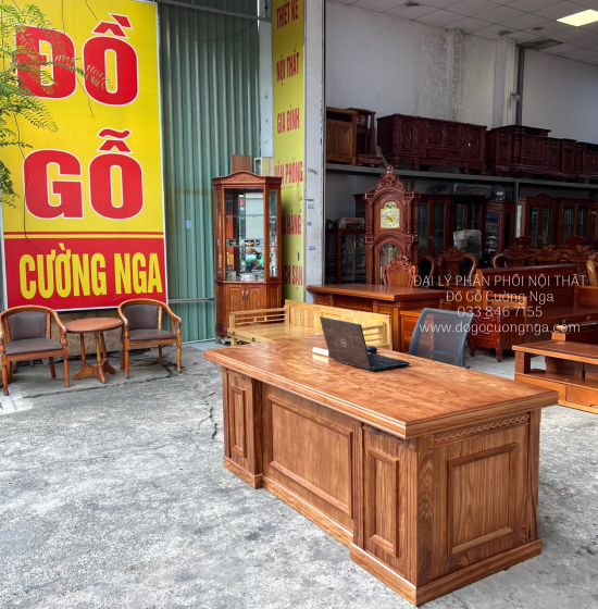 Bàn Làm Việc Gỗ Hương Xám 1m87 Bắt Chỉ