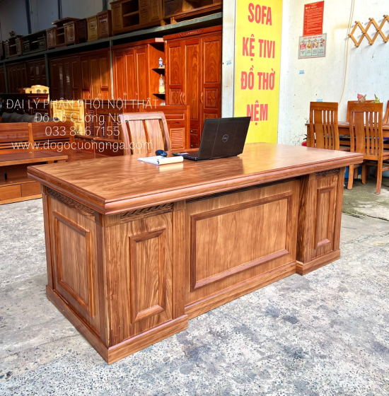 Bàn Làm Việc Gỗ Hương Xám 1m87 Bắt Chỉ
