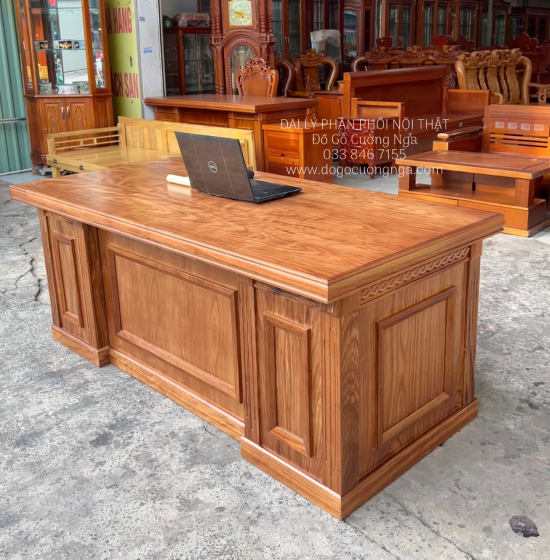 Bàn Làm Việc Gỗ Hương Xám 1m87 Bắt Chỉ