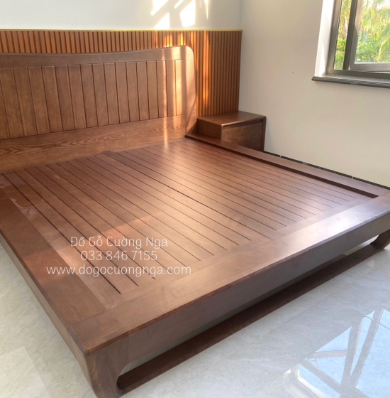 Giường Ngủ Gỗ Sồi Nga Kiểu Nhật Màu Óc Chó Hiện Đại 