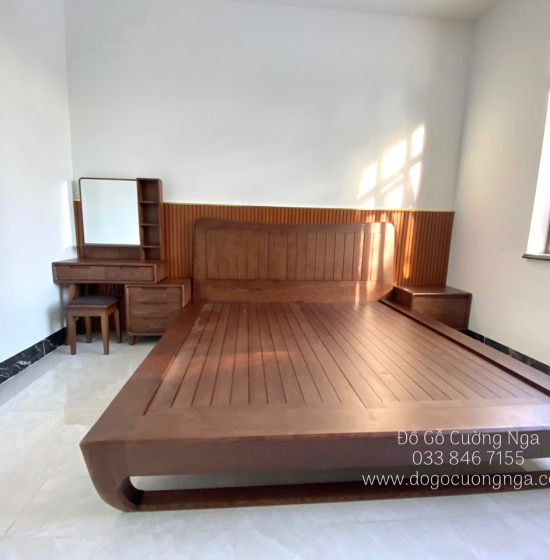 Giường Ngủ Gỗ Sồi Nga Kiểu Nhật Màu Óc Chó Hiện Đại 