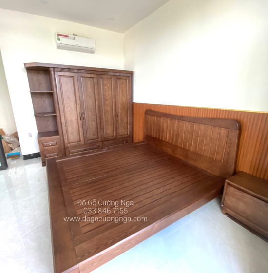 Giường Ngủ Gỗ Sồi Nga Kiểu Nhật Màu Óc Chó Hiện Đại 