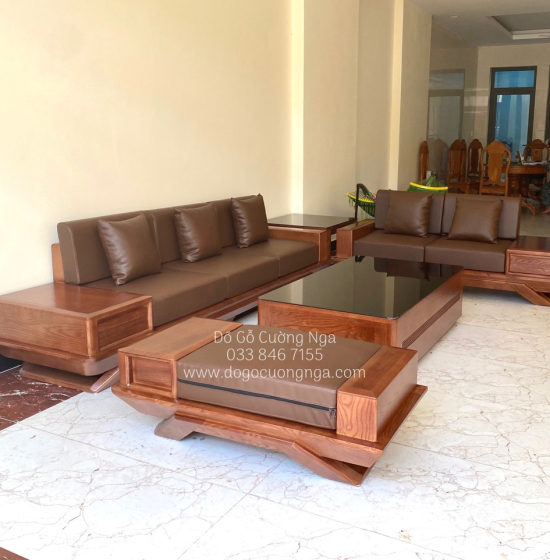Bàn Ghế Sofa 2 Văng Gỗ Sồi Nga Cao Cấp Chân Thuyền 