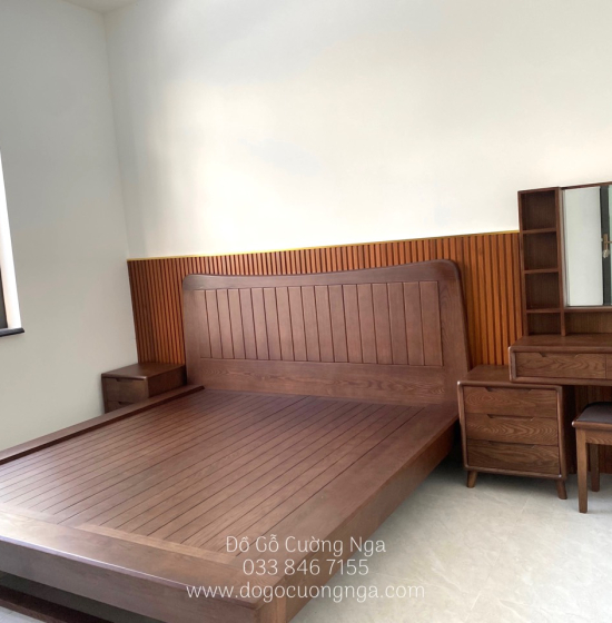 Giường Ngủ Gỗ Sồi Nga Kiểu Nhật Màu Óc Chó Hiện Đại 