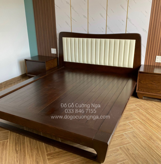 Giường Gỗ Sồi Nga Lau Màu Óc Cho Kiểu Nhật Chân Quỳ - Bọc Nệm 