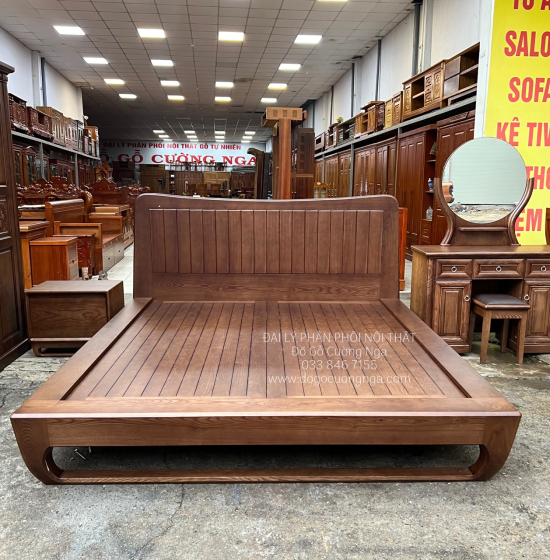 Giường Ngủ Gỗ Sồi Nga Kiểu Nhật Màu Óc Chó Hiện Đại 
