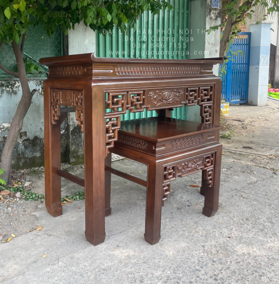 Bàn Thờ Án Gian Gỗ Gõ Đỏ Lau Màu Óc Chó 1m53 Cao Cấp