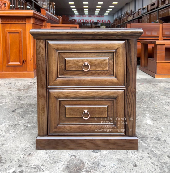 Táp Đầu Giường 2 Ngăn Kéo Gỗ Sồi Màu Óc Chó 