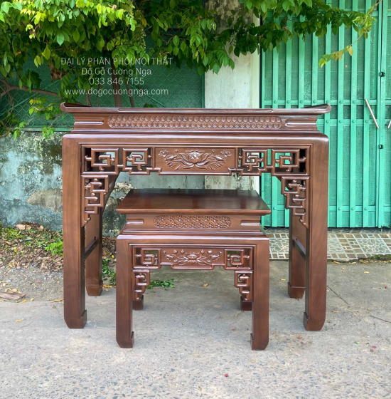 Bàn Thờ Án Gian Gỗ Gõ Đỏ Lau Màu Óc Chó 1m53 Cao Cấp