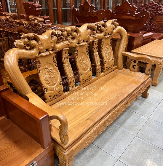 Bộ bàn ghế salon gỗ gõ đỏ tay 10 - 6 món 