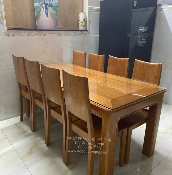 Bàn Ăn Gỗ Gõ Đỏ 8 Ghế Đơn Giản Hiện Đại BG 11-13