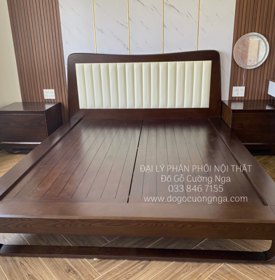 Giường Gỗ Sồi Nga Lau Màu Óc Cho Kiểu Nhật Chân Quỳ - Bọc Nệm 