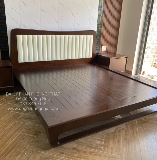 Giường Gỗ Sồi Nga Lau Màu Óc Cho Kiểu Nhật Chân Quỳ - Bọc Nệm 