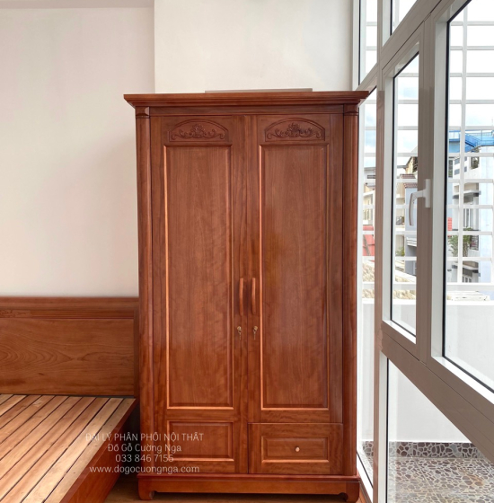 Tủ quần áo gỗ xoan đào 2 cánh - mẫu vòm