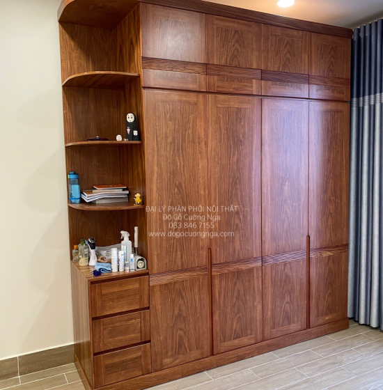 Tủ Quần Áo Gỗ Cẩm Vân 4 Cánh Góc Cao 2 Tầng CV29.1