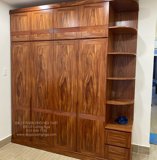 Tủ Quần Áo Gỗ Cẩm Vân 4 Cánh Góc Cao 2 Tầng CV29.1