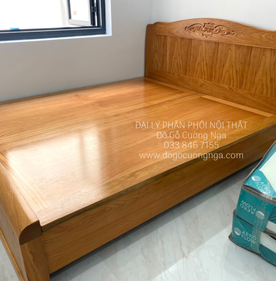 Giường gỗ gõ đỏ hiện đại mẫu hoa dây - phản liền 