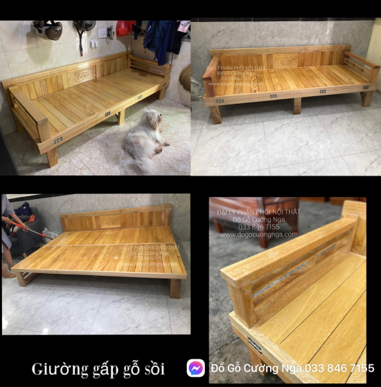 Giường Gấp Gỗ Sồi Tự Nhiên 1m6x2m Bền Đẹp Rẻ 