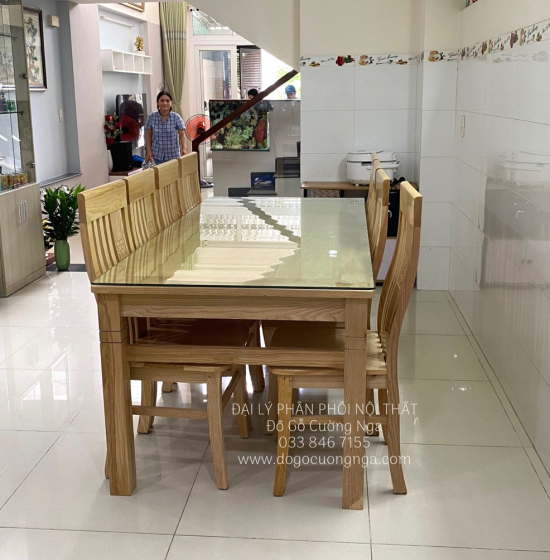 Bộ Bàn Ăn 8 Ghế Gỗ Sồi Nga Giá Rẻ Màu Tự Nhiên 
