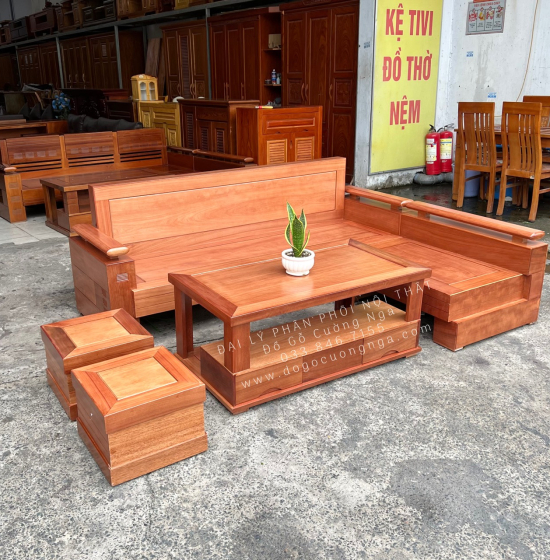 Sofa Gỗ Đinh Hương Góc L 2m1x1m6 Hiện Đại